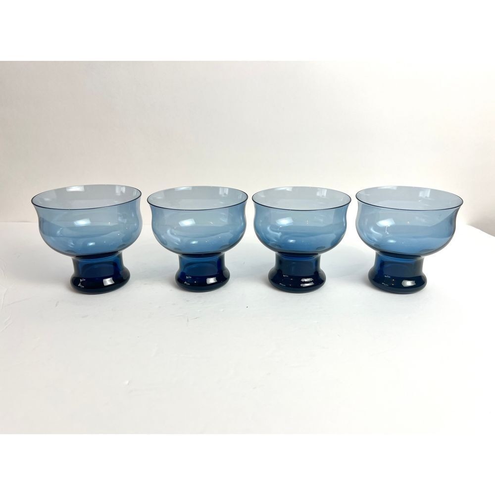 Vintage Lenox USA Clarion Dark Blue Blown Crystal Glass Set of 4,‎ 1970s